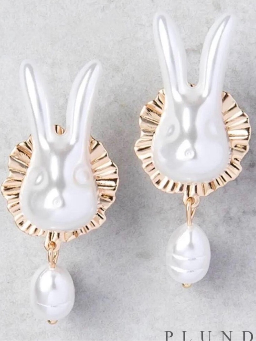 Plunder Pearl Bunny Drop Earrings with Gold Accents